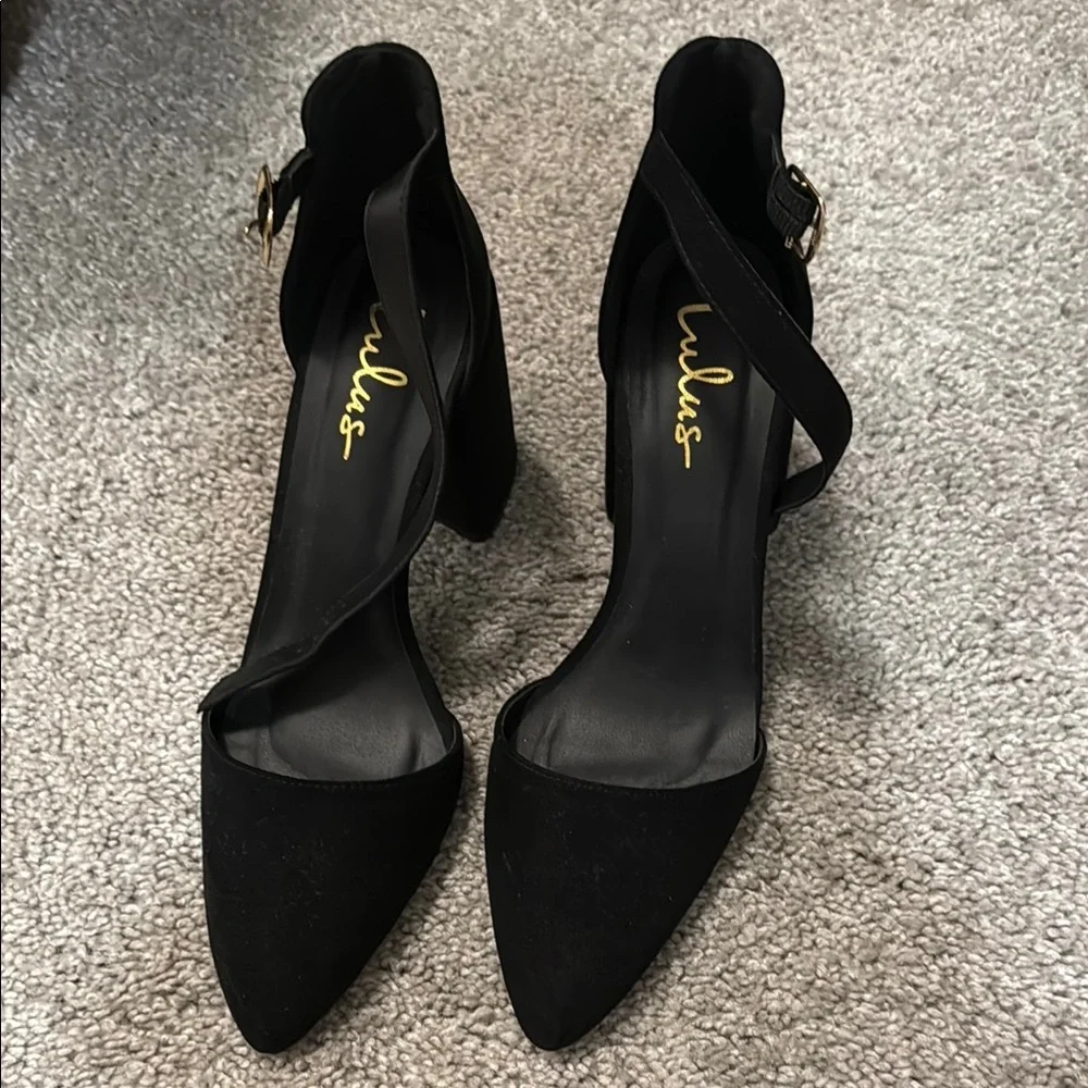 Lulus Like New Black Suede Ankle Strap Heels, 9 - Picture 3 of 5